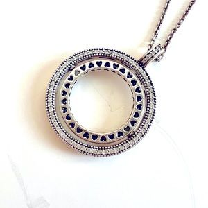 Pandora 23” spinning hearts necklace. NWOT.